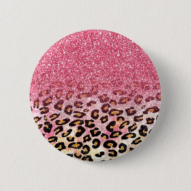Glam Pink Glitter Leopard Pattern 2 Inch Round Button (Front)