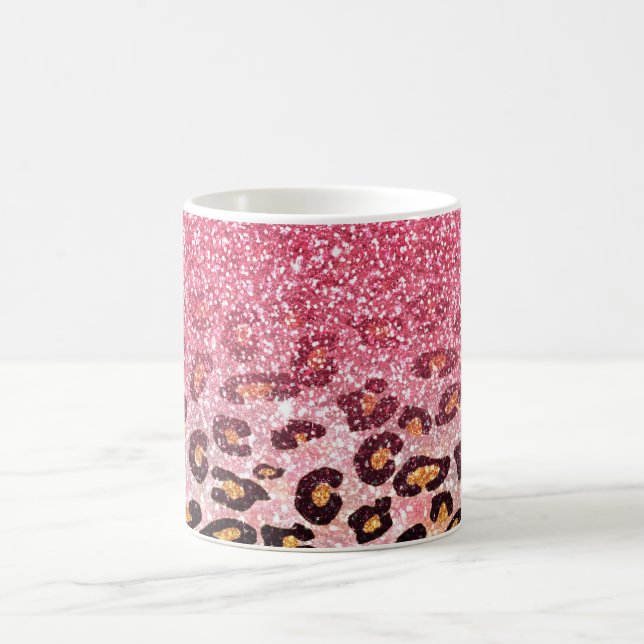 Glam Pink Glitter Leopard Pattern Coffee Mug (Center)