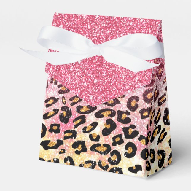 Glam Pink Glitter Leopard Pattern Favor Box (Front Side)