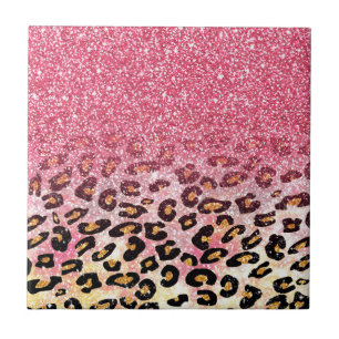 Glam Pink Glitter Leopard Pattern Tile