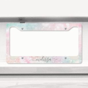 Glam Pink Glitter Pastel Girly Pattern License Plate Frame