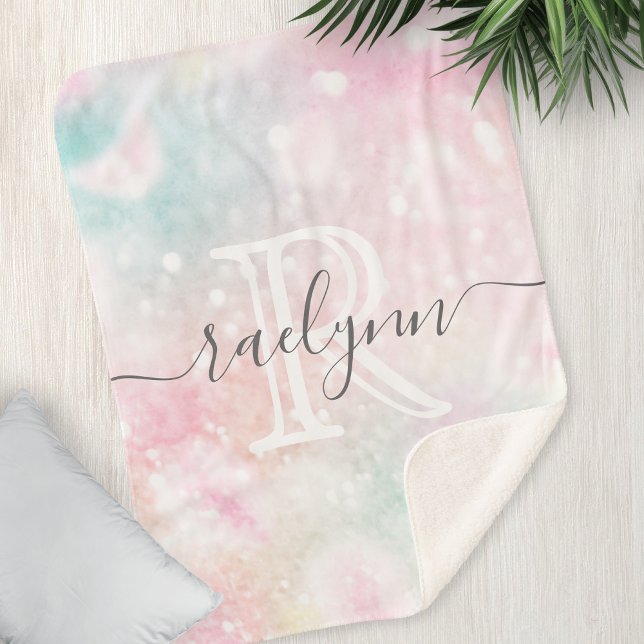 Glam Pink Glitter Pastel Girly Pattern Sherpa Blanket (Creator Uploaded)