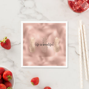 Glam Pink Glitz Gold Pineapples tropical Napkin