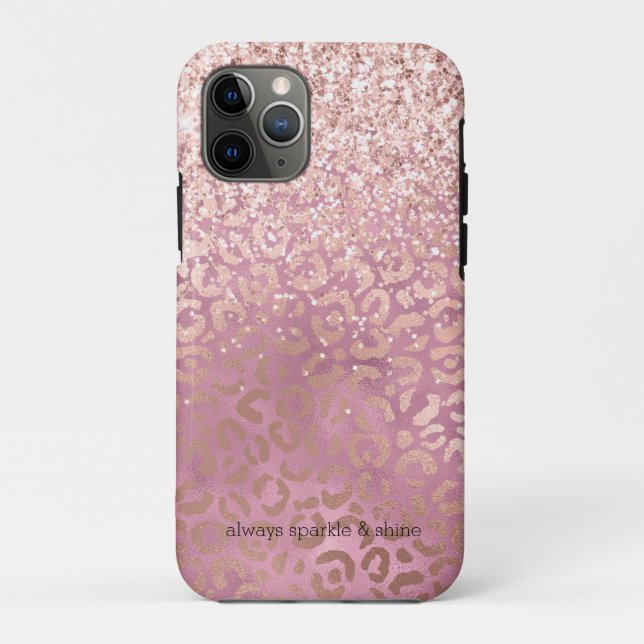 Glam Pink Glitzy Glitter Leopard Print Case-Mate iPhone Case (Back)