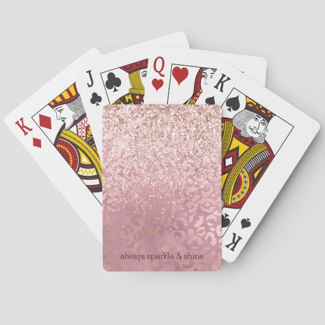 Glam Pink Glitzy Glitter Leopard Print Playing Cards (Back)