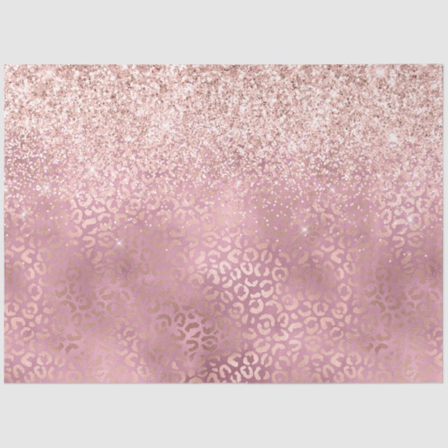Glam Pink Glitzy Glitter Leopard Print Tissue Paper (Front)