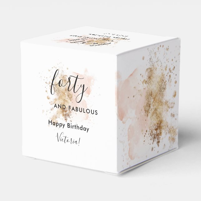 Glam Pink Gold 40 And Fabulous 40th Birthday  Favor Box (Back Side)