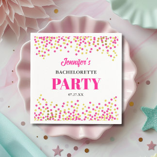 Glam Pink Gold Dots Bachelorette Party Paper Napkin