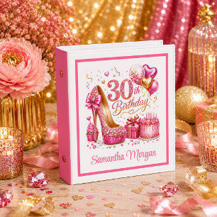 Glam Pink Gold Glitter 30th Birthday Ring Binder