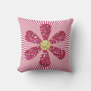 Glam Pink Gold Glitter Girly Stripe Pattern Throw Pillow