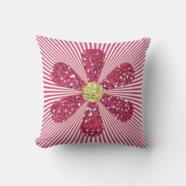 Glam Pink Gold Glitter Girly Stripe Pattern Throw Pillow (Front)