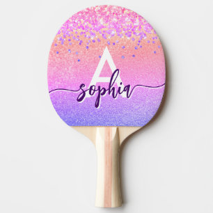 Glam Pink Gold Glitter Monogram Script Colourful  Ping Pong Paddle