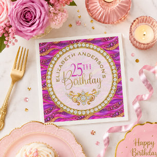 Glam Pink Gold Jewelled Strata 25th Birthday Napkin