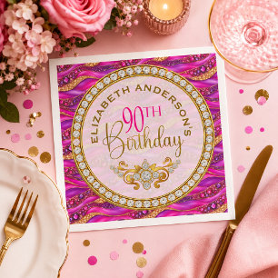 Glam Pink Gold Jewelled Strata 90th Birthday Napkin