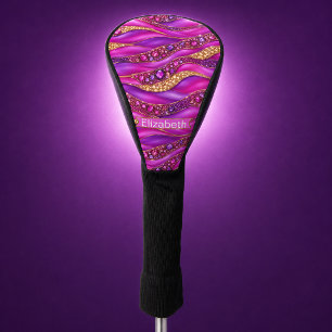 Glam Pink Gold Jewelled Strata Personalized Golf Head Cover