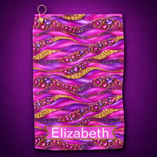 Glam Pink Gold Jewelled Strata Personalized Golf Towel