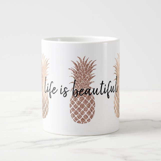 Glam Pink Gold Pineapples Large Coffee Mug (Front)