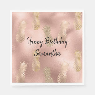 Glam Pink Gold Pineapples Napkin