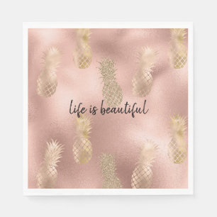 Glam Pink Gold Pineapples Napkin