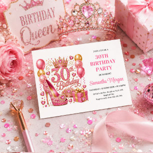 Glam Pink Gold Sparkle Thirty Birthday Invitation