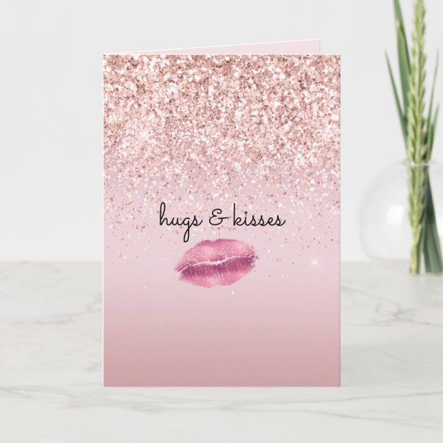 Glam Pink Kiss Lips Blush Glitter      Card (Front)