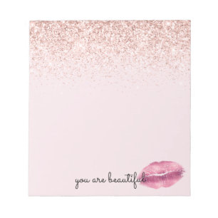 Glam Pink Kiss Lips Blush Glitter  Notepad