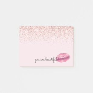 Glam Pink Kiss Lips Blush Glitter Post-it Notes