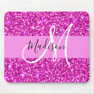 Glam Pink & Magenta Glitter Sparkle Monogram Name Mouse Pad