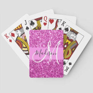 Glam Pink & Magenta Glitter Sparkle Monogram Name Playing Cards