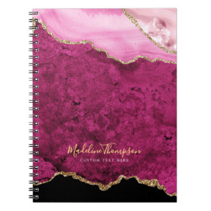 Glam Pink Magenta Velvet Agate Geode Gold Script Notebook