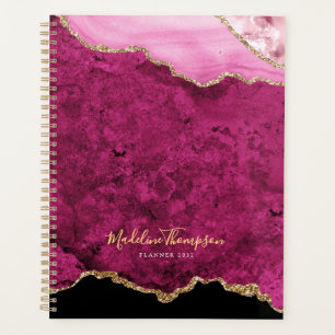 Glam Pink Magenta Velvet Agate Geode Gold Script Planner