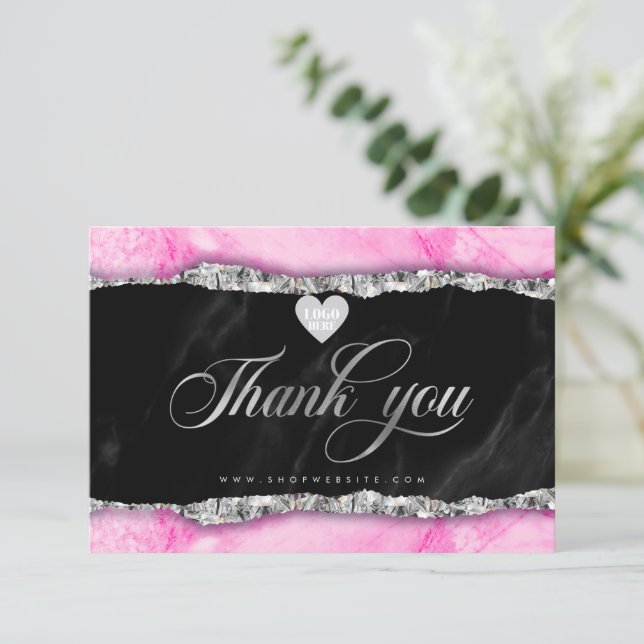 Glam Pink Marble Edge Business Thank You Card  (Standing Front)