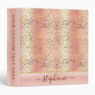 Glam Pink Ombre Gold Leopard Pattern Personalized Binder