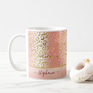 Glam Pink Ombre Gold Leopard Pattern Personalized Coffee Mug