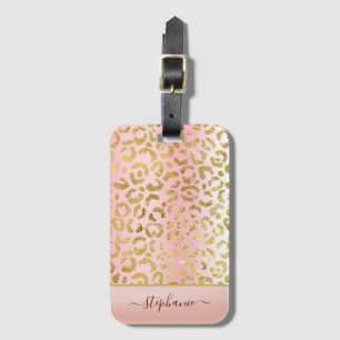 Glam Pink Ombre Gold Leopard Pattern Personalized Luggage Tag