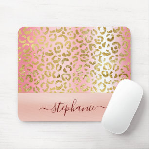 Glam Pink Ombre Gold Leopard Pattern Personalized Mouse Pad