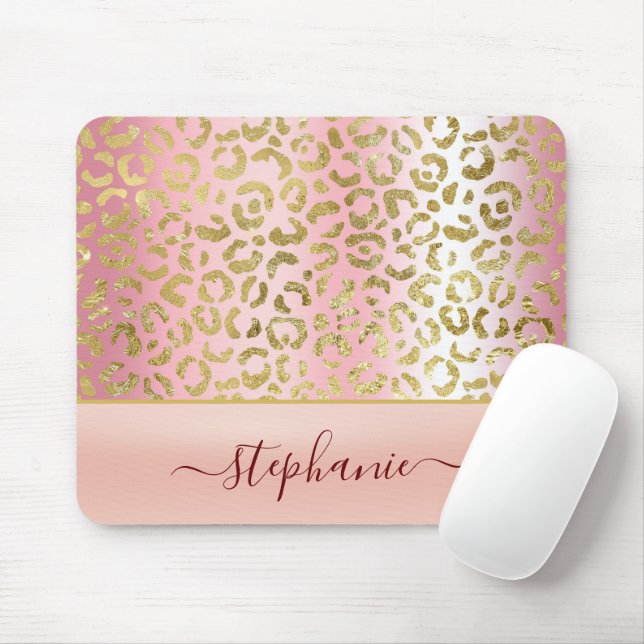 Glam Pink Ombre Gold Leopard Pattern Personalized Mouse Pad (With Mouse)