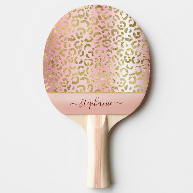 Glam Pink Ombre Gold Leopard Pattern Personalized Ping Pong Paddle (Front)