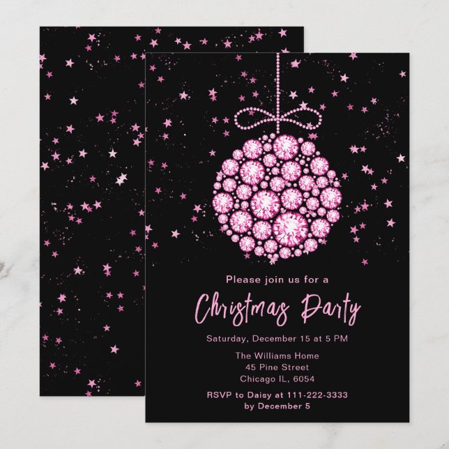 Glam Pink Ornament Christmas Party Invitation (Front/Back)