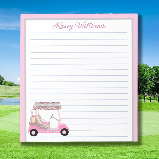Glam Pink Personalized Golf Cart Name Lined   Notepad (Creator Uploaded)