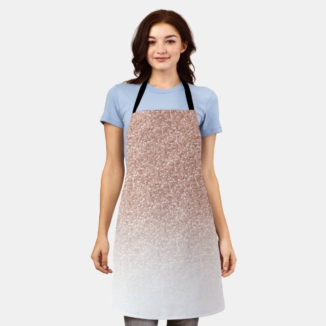 Glam Pink Rose Gold Glitter Ombre Modern Apron (Worn)