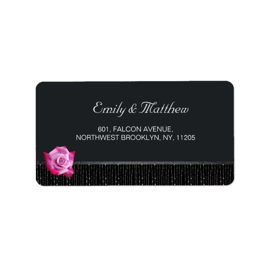 Glam Pink Rose on Black Grey Floral Wedding Label