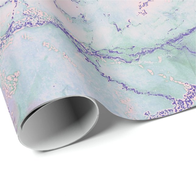 Glam Pink Rose Pearly Ivory Silver White Marble Wrapping Paper (Roll Corner)