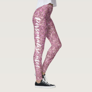 Glam Pink Sand Mermaid Glitter CUSTOM TEXT Leggings