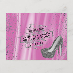 Glam Pink Save the Date Elegant Birthday Party Announcement Postcard