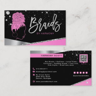 Glam Pink Silver Glitter Diamonds Hair Braiding Bu Business Card