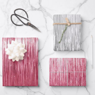 Glam Pink Silver Sparkle Stripes Wrapping Paper Sheet