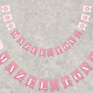 Glam Pink Sparkle Girl Mazel Tov Bat Mitzvah Bunting Flags