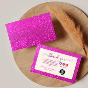 Glam Pink Sparkle Minimal Branding Thank You Card
