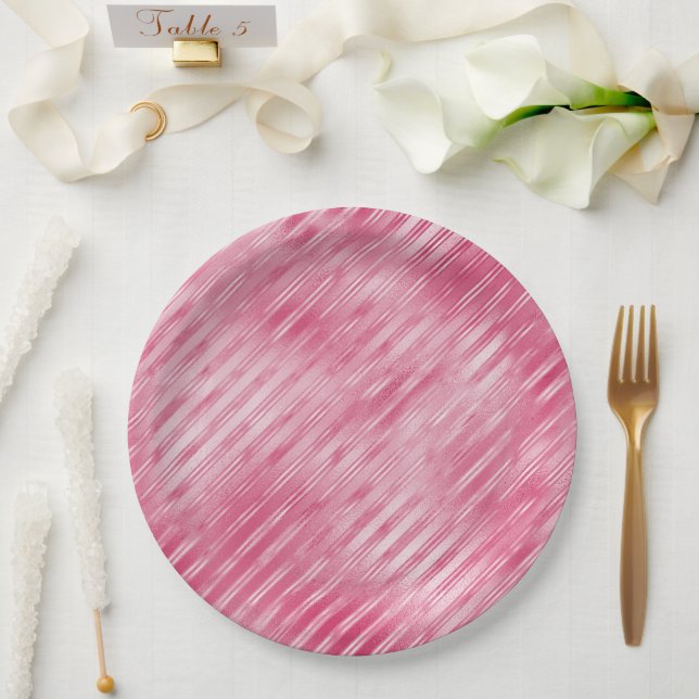 Glam Pink Stripes  Paper Plate (Wedding)
